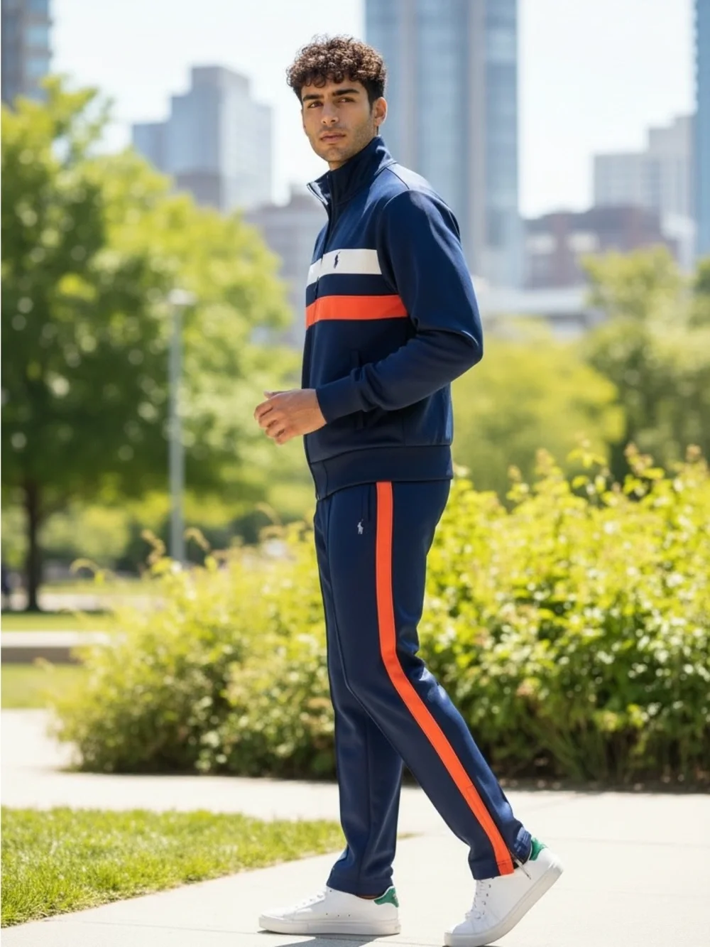 Vintage Polo Ralph Lauren Navy blue Trackpants with Orange Side Stripe men’s M